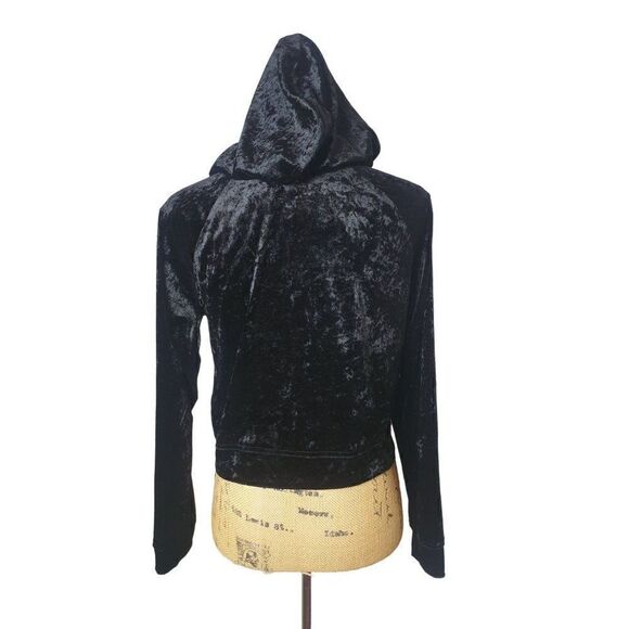 Girls Velour Hooded Jacket L Black Lightweight Chic Zip Up Jacket Pockets Lg - Picture 4 of 7